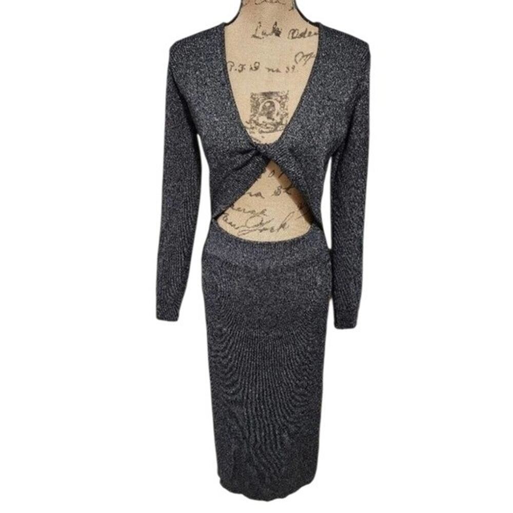 House of Harlow 1960 metallic Grey cutout Midi sweater dress size large new!!!